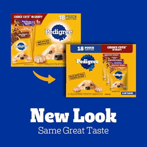 PEDIGREE CHOICE CUTS IN GRAVY ADULT SOFT WET DOG FOOD 18-COUNT VARIETY PACK, 3.5 OZ. POUCHES