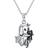 ONLYJUMP Halloween Lovely Ghost Necklace for Women S925 Sterling Silver Black Heart Crystal Ghost Pumpkin ghost Necklace Cute Halloween Gothic Jewelry Gifts