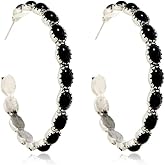 Zhang shine Turquoise Bohemian Dangle Metal Silver-Tone And Faux Turquoise Hoop Earrings Beaded Western Cowgirl Statement Earrings Vintage Valentine Jewelry Gift