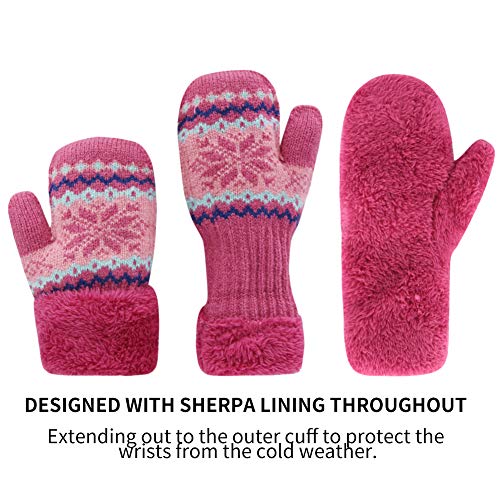 ORVINNER 3 Pairs Baby Toddler Winter Mittens Kids Warm Sherpa Lined Mittens Thicken Knit Gloves for Boys Girls (Snowflakes/Black+Snowflakes/Khaki+Snowflakes/Red) - Thumbnail 2