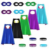 Aimike DIY Drawing Superhero Costumes Party Dress Up Cape Reversible with 5 Masks and Bracelets for Kids