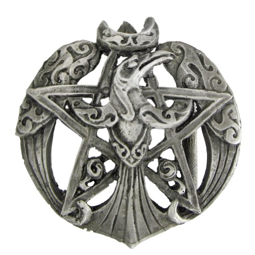 Pewter Crescent Raven Wiccan Pentacle Belt Buckle