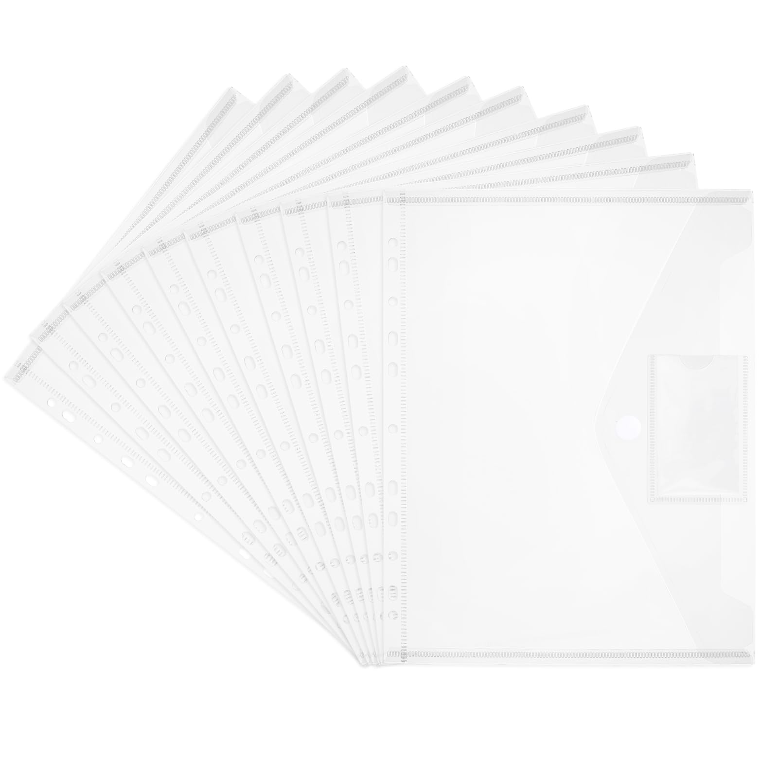 Pack of 20 A4 Document Folders, Transparent, Waterproof with Velcro Fastener and Label Paper for File Storage Classification