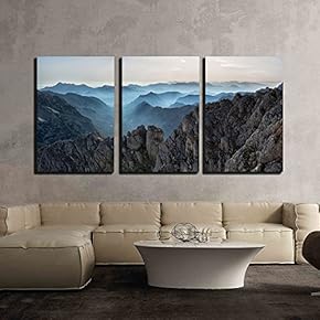 3 Piece Canvas Wall Art - Rock Mountain - Modern Home Art Stretched and Framed Ready to Hang - 16"x24"x3 Panels