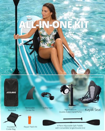 JOOLOOG Inflatable Stand Up Paddle Board with Seat for Adults,32" Wide SUP | 10'6" Inflatable SUP with seat & 4-piece paddle, cooler bag, camera mount, pump, backpack. Perfect for fishing & cruising