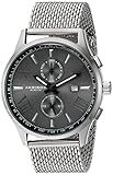 Akribos XXIV Men's Swiss Quartz Multi-function Black Sunray Dial Silver-tone Mesh Stainless Steel Bracelet Watch AK905SSB