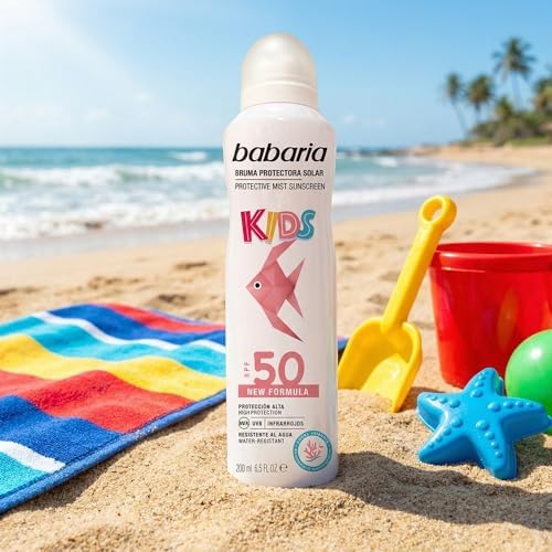 - Névoa de protetor solar infantil SPF50 UVA-UVB e infravermelho, propriedades hidratantes, contém aloe vera, à prova de água, vegan, unissex - 200 ml