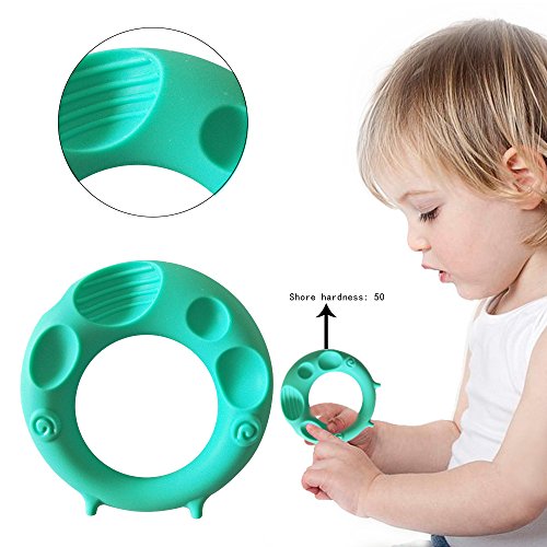 Mombella 3M+ geometry silicone baby teether toys with pacifier clip, sensory teether toy set made of soft food grade BPA free silicone with 3shapes 3colors and 3hardness, freezer and dish washer safe