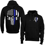 Thin Blue Line Skull USA Flag Men's Hoodie Sweatshirt (XL)