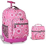 J World Combo Rolling Backpack & Lunch Bag Back to School Bundle Set Sunrise / Corey