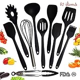 Utensil Set - Kitchen Cooking Utensil Set - Silicone Kitchen Tool Set - Home Cooking Accessories For Baking - Big Utensil Set Of 10 Items - Spoons, Ladle, Slotted Turner, Brush, Spatula, Tongs, Whisk