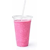 4U'LIFE 20 oz. Crystal-Clear PET Plastic Cold Cups, Beverage Cups With Flat Lids- With Straw Slot-16 Sets