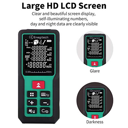 Laser Measure 50m/165ft, Enegitech Portable Handheld Digital Laser Measure Tool Rangefinder with Electronic Angle Sensor for Area, Volume, Pythagorean Measurement