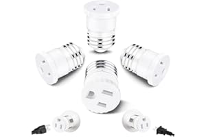 ERQILUJI 4 Pack, Light Socket to Plug Adapter, Convert Light Bulb Socket to Outlet Adapter (White).