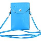 PU Leather 2 Layers Vertical Cellphone Pouch Bag with Shoulder Strap and Magnetic Button for Apple iPhone Samsung Galaxy and Other Smartphone Blue