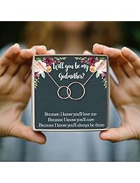 Collar de diosa querida Ava: regalo para madrina, propuesta para madrina, madre de hada, 2 círculos entrelazados., latón chapado en oro rosa