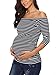 AnnAnn Womens Maternity Tunic Tops Off Shoulder 3/4 Sleeve Classic Side Ruched...