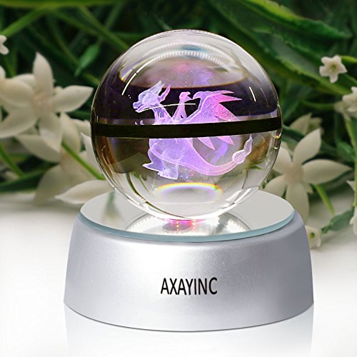 AXAYINC 3D Crystal Ball LED Night Lights Advance Laser Engraving Children's Gift (Charizard)