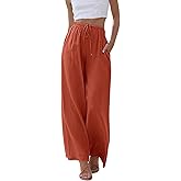 UMIPUBO Womens Linen Pants High Waisted Wide Leg Trousers Summer Palazzo Casual Pant Flowy Drawstring Beach Pants
