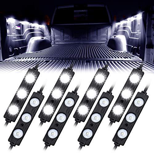 Linkstyle Truck Bed Led Light Kit, 12V 24LEDs Waterproof Rock Lighting Kits for Truck Pickup Off Road Under Car Foot Wells Rail Light Van Trailer Cargo White Light – 8 Pcs