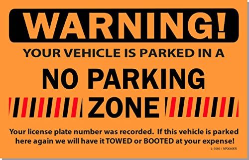 50 Orange Fluorescent NO PARKING ZONE! Violation Towing Auto Car Window Stickers 8" X 5"