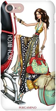 iPhone 6 7 8 Compatible Case by Luxury Designer Brand PERGAMINO | Protective Hard Cover, Slim Fit &amp; Lightweight | Featuring Fashion Icon PERGIE (Rich Bitch)
