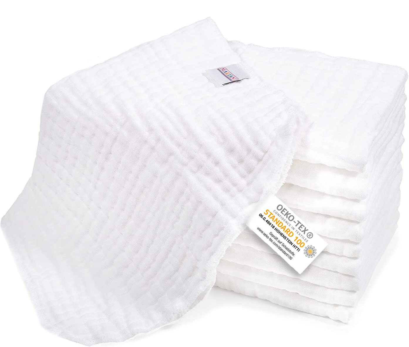 MAKIAN Muslin Nappies Pack of 10 - 35 x 50 cm, Oeko-Tex® Standard 100 Certified Premium Quality - Burp Cloths in Premium Quality - 4-Ply Cloth Nappies / Muslin Cloths - White