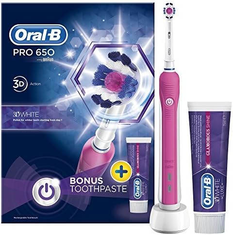 Oral-B Pro 650 Pink 3D White Electric Rechargeable Toothbrush and Toothpaste by Oral-B