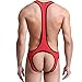 Men's Jockstrap Leotard Underwear Jumpsuits Wrestling Singlet Bodysuit(Red L)