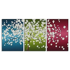 Canvas Wall Art Chinese Lucky Tree Oil Painting Artwork for Home Prints Framed - 16"x24" x 3 Panels