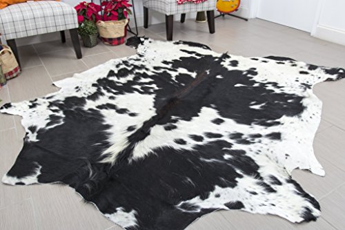 Dark speckled on cream base cowhide rug By RODEO hair on cowhide leather rug superior quality western decor must have great decoration essential (7x7)