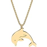 LONYOO Cute Dolphin Necklace Stainless Steel 18K Gold Plated Jewelry Ocean Animals Gold Pendant Necklaces Dolphin Gifts for Women Mom