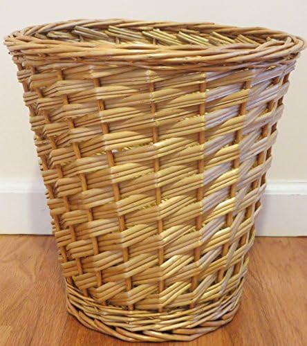 Handmade Willow Small Natural Wicker Round Waste Basket Trash-Can-Garbage Storage Kitchen-Bath-Room-Home-Office Wood Color Brown Linen