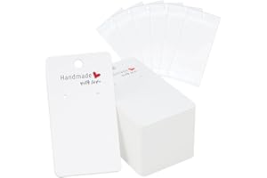 joycraft 100Pcs Earring Display Cards with Bags, 2x3.5 inch Earring Display Holder Cards, White Handmade with Love Earring Tags for Selling, Hanging Earring, DIY Jewelry Crafts, Retail