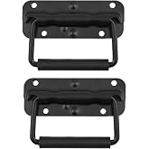 YiiSeeJo 2 Pcs Spring Loaded Handle, Black Heavy Duty Stainless Steel Chest Handle, Rubber Grip Folding Handles for Toolbox Chest Case Trunks Crates Storage Boxes