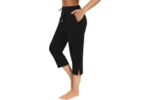 Sarin Mathews Womens Capri Yoga Pants Loose Workout Joggers Drawstring Sweatpants Lounge Pajama Capris Pants with Pockets