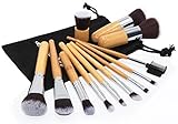 Makeup Brush Set Suntop12 Pcs Professional Bamboo Handle Premium Synthetic Cosmetics Face Eye Shadow Eyeliner Foundation Blush Lip Powder Liquid Cream Brush Handmade Makeup Brushes Kit（Black Case Bag）