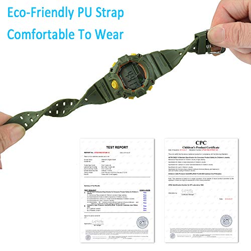 Venhoo Kids Digital Watches Outdoor Sport Waterproof Electronic LED Alarm Stopwatch Wrist Watch for Kids Boys Girls-Army Green - Thumbnail 6