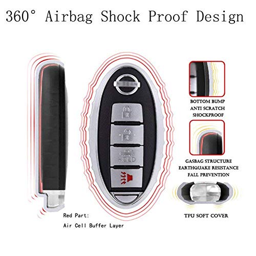 QBUC Car Key Cover for Nissan, 3 4 5 Button Case for Nissan Key Fob Cover with Key Chain, Replacement Key Fob for Infiniti Altima Maxima Murano and More (Sliver)