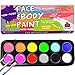 Face Painting Kits for Kids | 36 Stencils, 12 Large Water Based Body Paints, 3 Brushes | Water Activated Kids Face Paint Non-Toxic Hypoallergenic