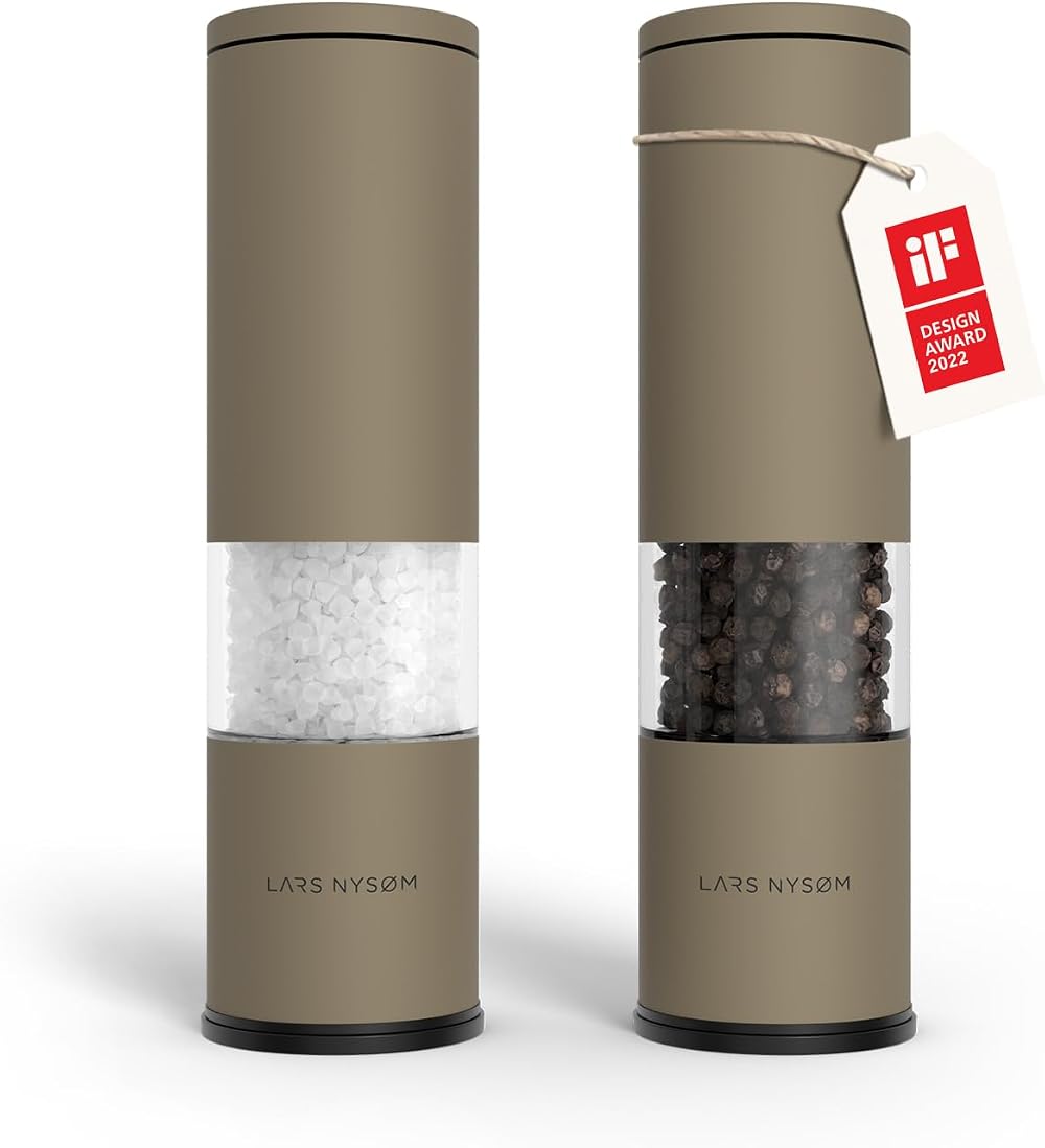 LARS NYSØM Salt and Pepper Grinder Set Stainless Steel Taupe Brown