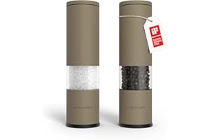 LARS NYSØM Salt and Pepper Mills Set Stainless Steel with Adjustable Ceramic Grinder 2 Pieces I Design Spice Mills Set Manual