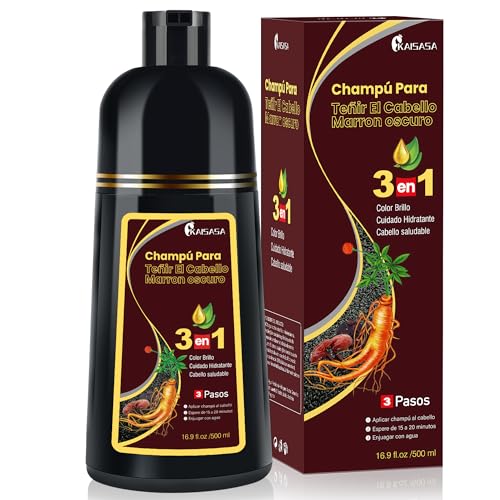 Dark Brown Hair Dye Shampoo 3 in 1, Shampoo para Canas con Tinte, Champú para Teñir el Cabello Marrón Oscuro, Champú Tinte Cubre Canas para Mujer y Hombres (500ML)