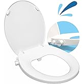 GenieBidet Right Side Bidet Toilet Seat Round - Round Bidet Toilet Seat with Adjustable Self-Cleaning Nozzles, Attachment, T Adapter & Bottle - Non Electric Bidet Seat