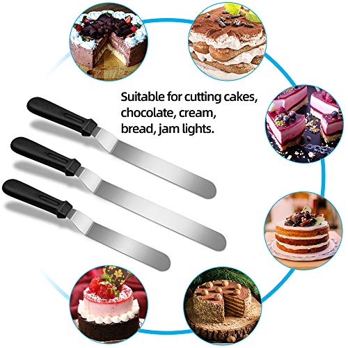GreeSuit Cake Decorating Baking Knife - Angled Icing Spatula Metal Stainless Steel Palette for Kitchen Cake Baking Decorating, Polypropylene Handle Icing Tools - Set of 3