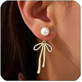 Bow Earrings for Women Pearl Bow Hoop Earrings Gold Silver Drop Dangle Earrings Trendy Bow Pearl Jewelry for Wedding Party