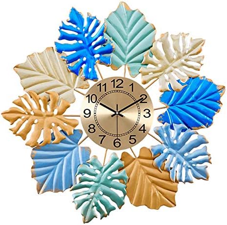 クリエイティブ北欧壁掛け時計キッチン ベッドルーム 高い素材 リビングルーム オフィス用サイレント大型壁掛け時計 装飾時計の葉レトロなヴィンテージスタイルのアート装飾 マルチカラー 67x67x4 5cm