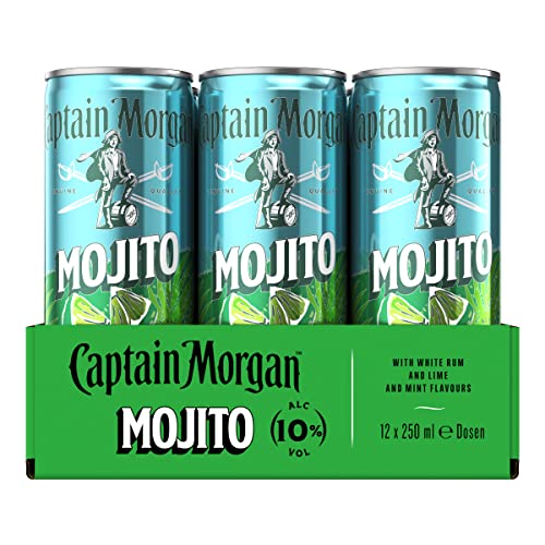 Captain Morgan White Rum Mojito, Erfrischendes Mixgetränk mit 10 Prozent Alkohol, 12 Dosen x 250 ml (EINWEG Verpackung), Weißer Rum mit Limetten- und Minzgeschmack für unterwegs thumbnail 2