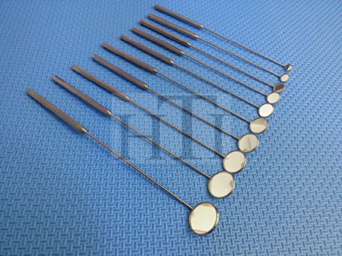 SET OF 10 LARYNGEAL BOILABLE HYGIENE DENTAL MIRRORS WITH HANDLE #000 #00 #0 #1 #2 #3 #4 #5 #6 #7 (HTI BRAND)