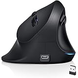 AUTLEY Wireless Ergonomic Mouse, 2.4G Optical Wireless Vertical Mouse with Adjustable DPI 800/1200/1600, Pinky Finger Rest for Large Hands